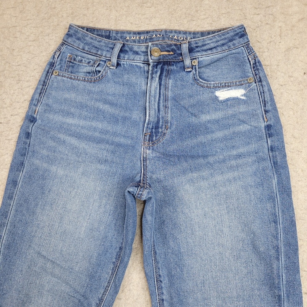 American Eagle Mom Jeans Womens 0 Reg Comfort Stretch Waistband Distressed - Picture 2 of 13